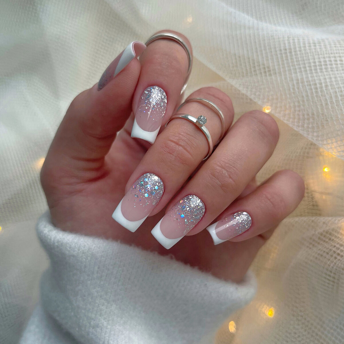 White Glitter Overlay French White Glitter Overlay French β New Years French Tip Nails 2027