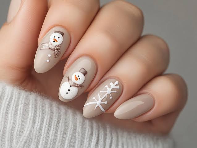Snowman Winter Art Glossy Nails — Aesthetic Winter Nails