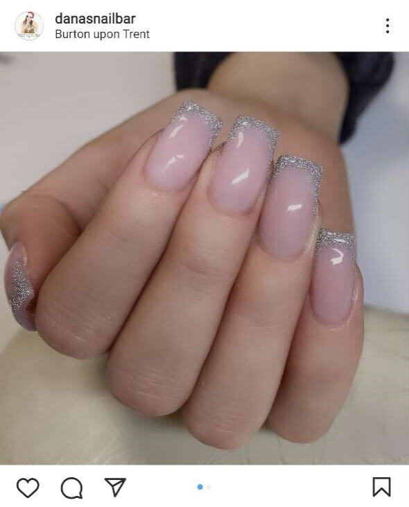 Sheer Pink Base With Silver Glitter Visual Idea Sheer Pink Base With Silver Glitter Visual Idea β Sparkly New Years Nails 2027