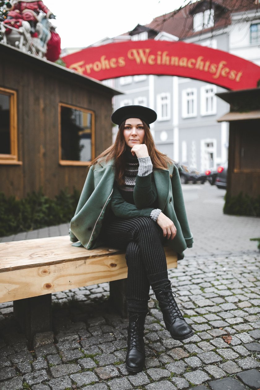 Smart Casual: Striped Sweater and Draped Coat with Beret — Late Winter Outfits