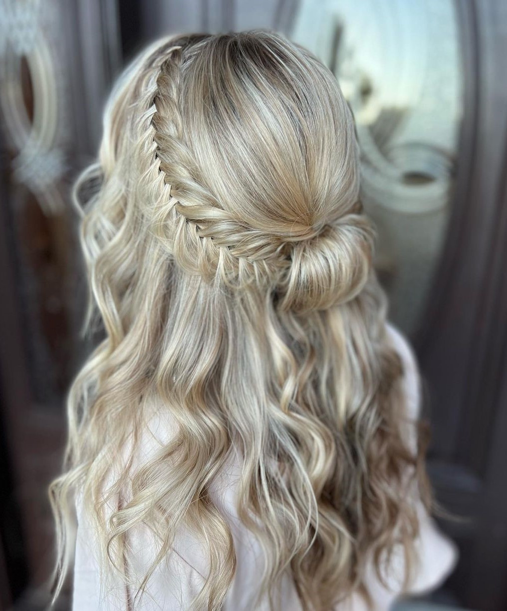 No Bangs Visual Idea — Winter Half Up Half Down Hairstyles