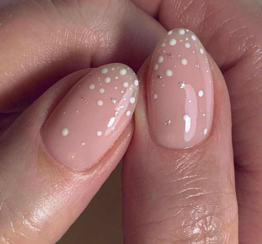 Sheer Pink with White Dots & Silver Glitter Sheer Pink with White Dots & Silver Glitter β Christmas Nail Colors 2026