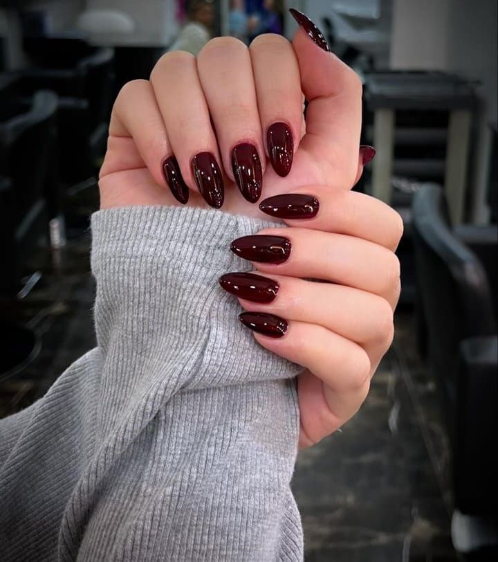 Solid Color Classic Deep Glossy Burgundy Almond Nails Solid Color Classic Deep Glossy Burgundy Almond Nails β Burgundy Nails