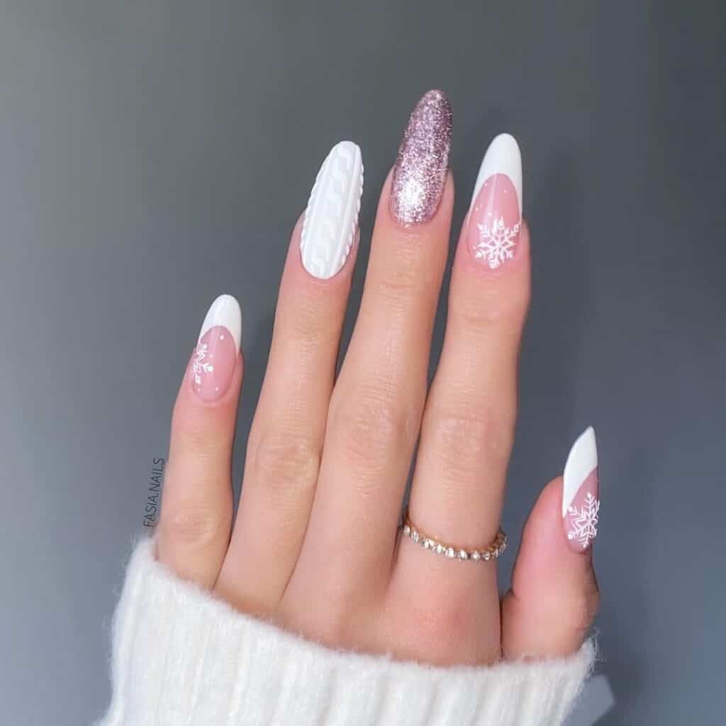 Winter Cable Knit Almond Nails — Winter Acrylic Nails