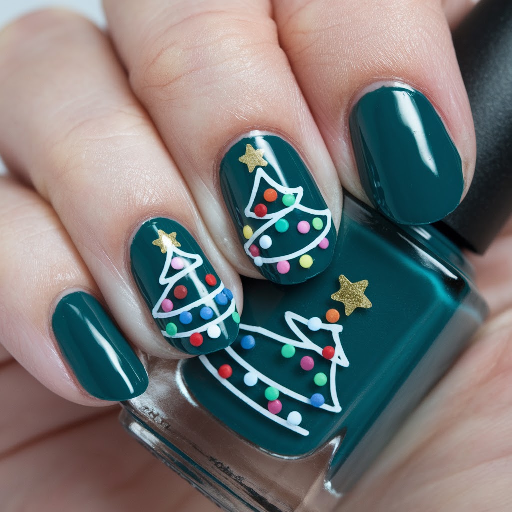 Deep Teal Christmas Tree Outline Nails Deep Teal Christmas Tree Outline Nails β Easy Christmas Nails 2026