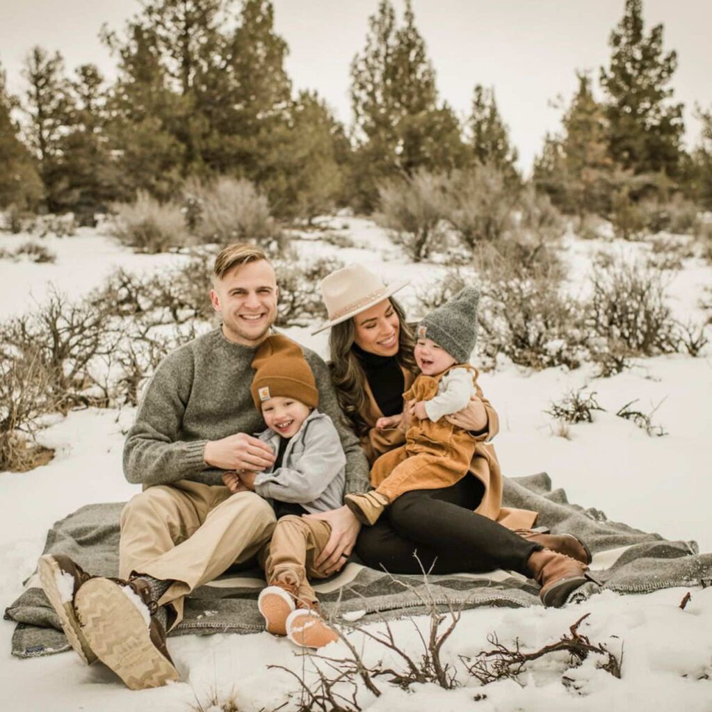 Monochromatic Neutral Tones: Tan Coat and Grey Sweater for Family Photos Monochromatic Neutral Tones: Tan Coat and Grey Sweater for Family Photos β Winter Family Photo Outfits