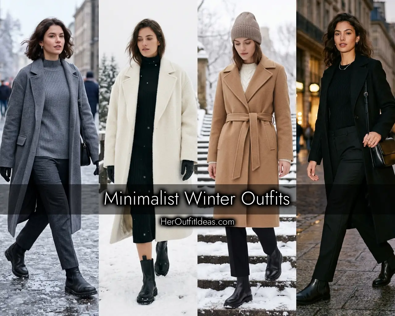 Long Grey Wool Coat with Turtleneck and Gloves — Minimalist Winter Outfits