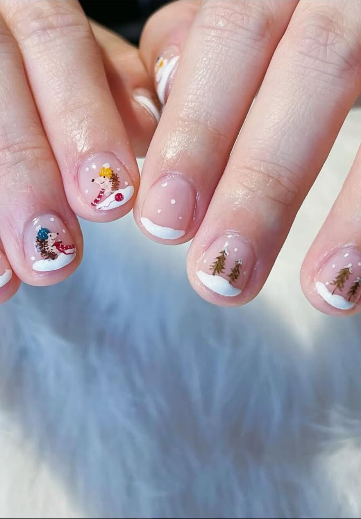 Hand-Painted Winter Scene Square Nails Hand-Painted Winter Scene Square Nails β Simple Short Christmas Nails 2026