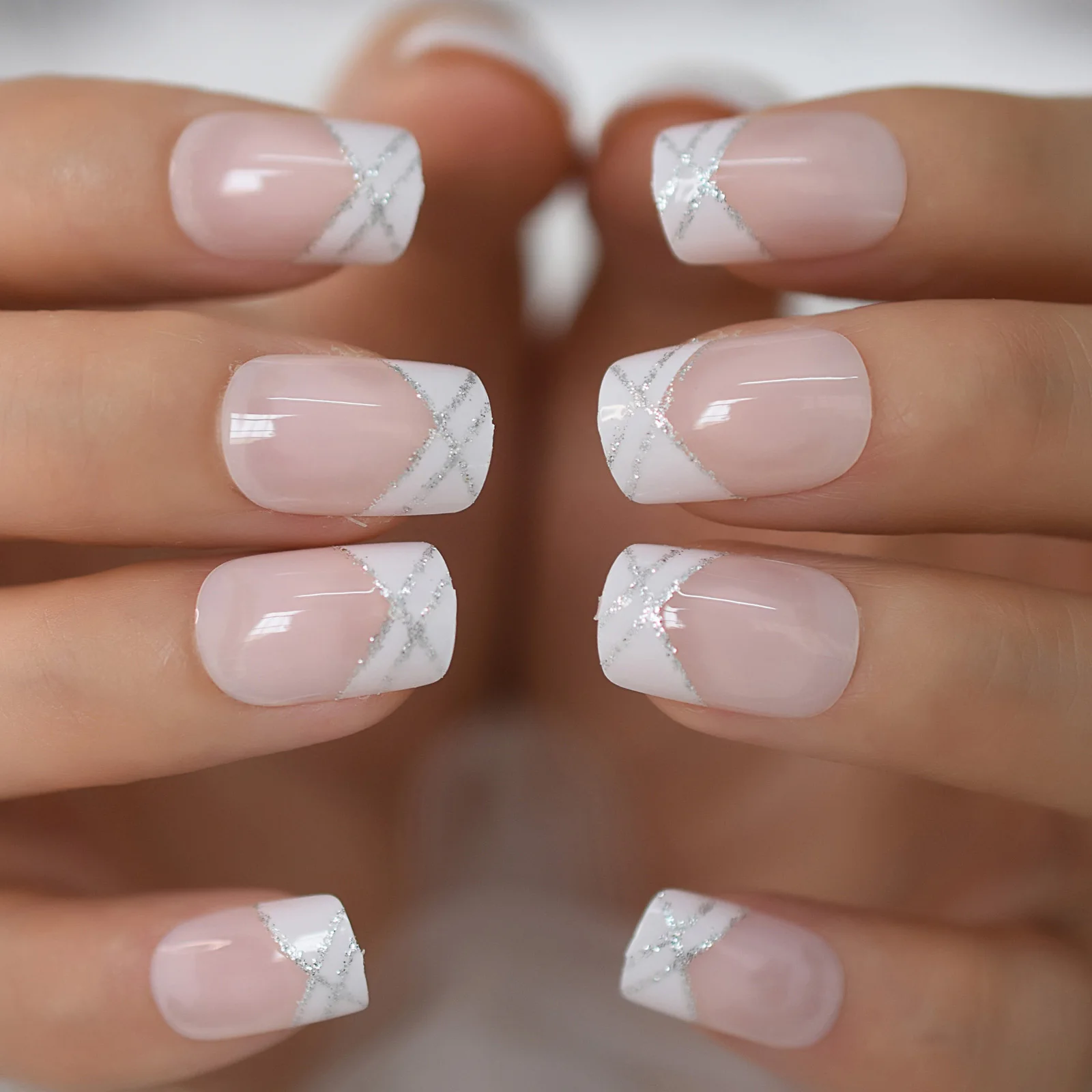 Glitter Line French Tips Both Hands Glitter Line French Tips Both Hands β New Years Square Nails 2027