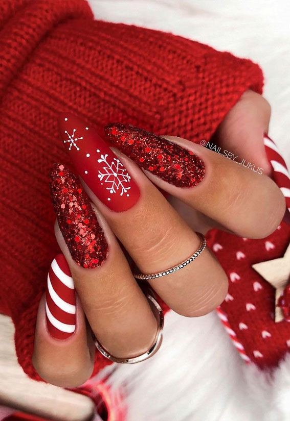 Matte Glitter Red White Candy Cane Nails Matte Glitter Red White Candy Cane Nails β Christmas Acrylic Nails 2026