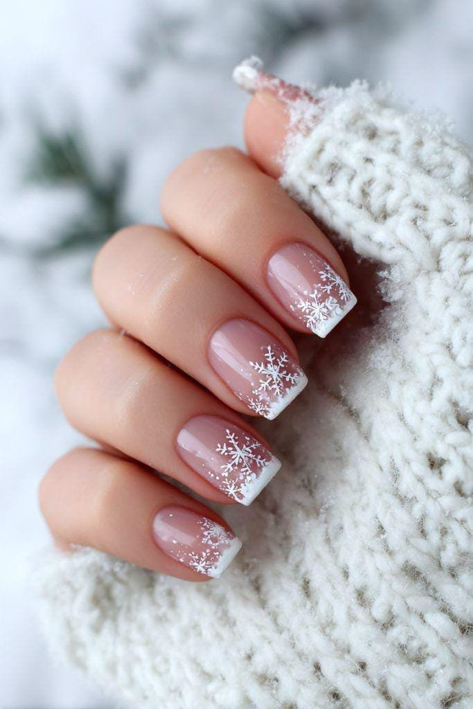 Snowflake French Tip Nails Snowflake French Tip Nails β Christmas Square Nails 2026