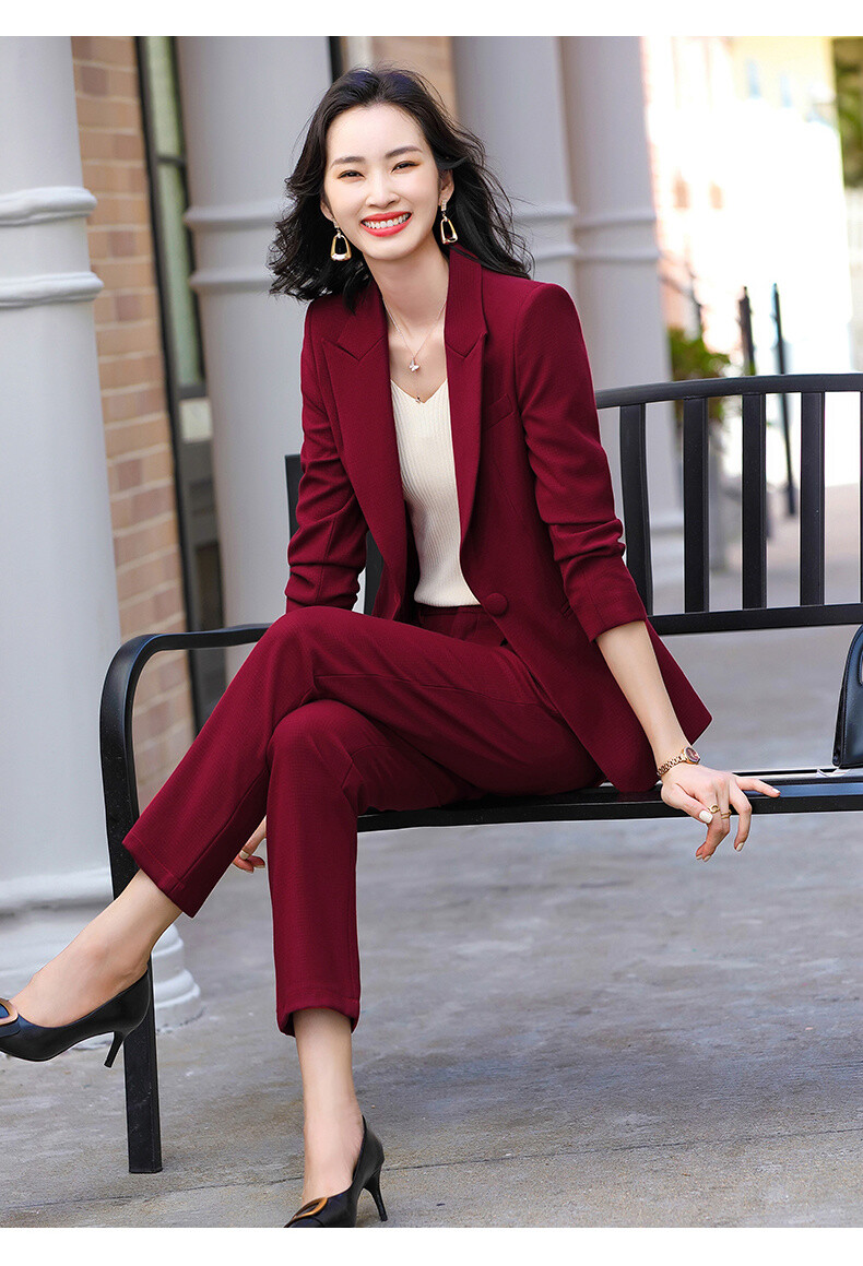 Dark Red Textured Suit with Cream Knit Top Dark Red Textured Suit with Cream Knit Top β Winter Work Outfits