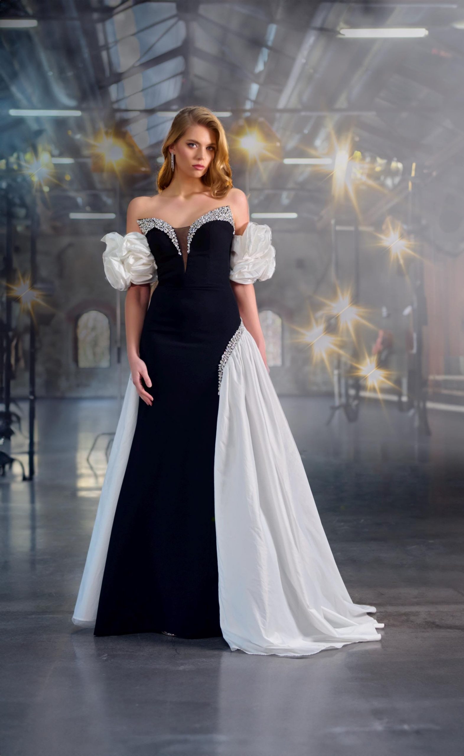 Black and White Ballgown with Puff Sleeves — Winter Formal Dresses