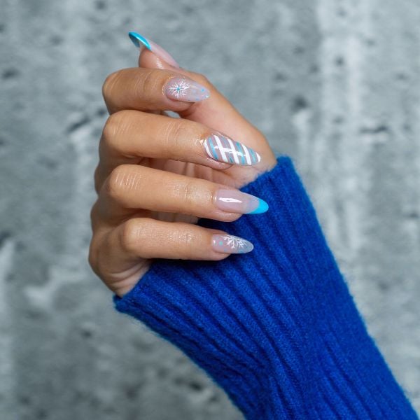 One Hand Close-Up Visual Idea — Medium Length Winter Nails