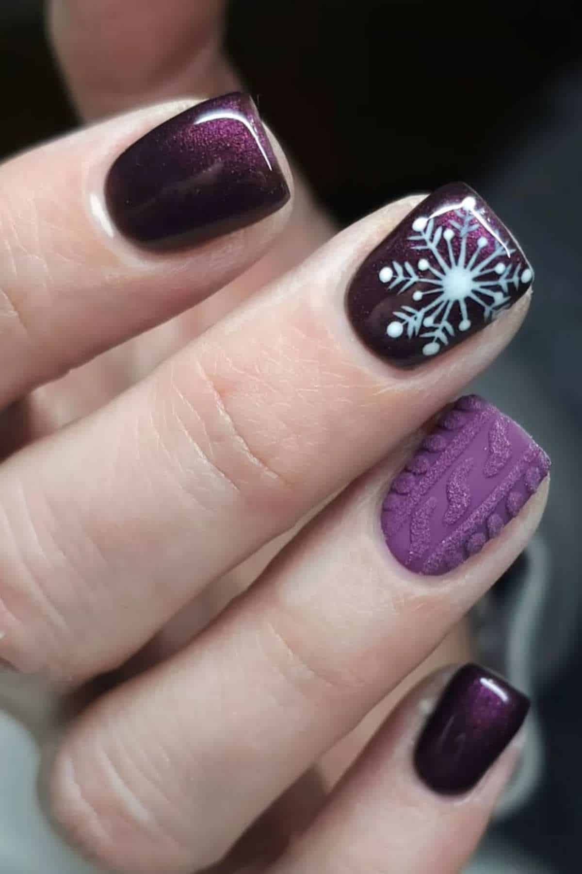Plum with Cozy Cable Knit Texture Plum with Cozy Cable Knit Texture β Classy Short Winter Nails