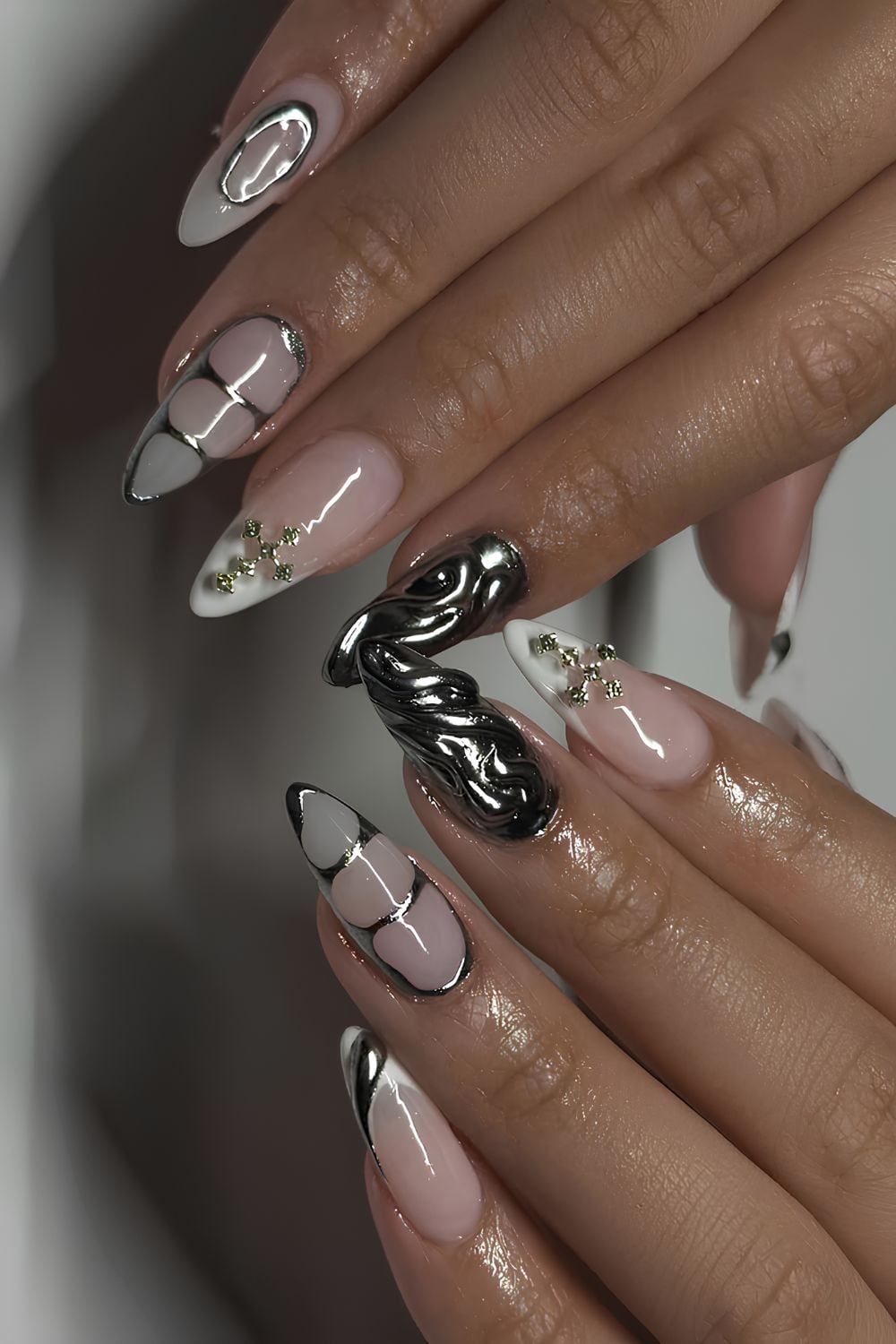 Visual Idea β The Hands Are Posed Against A Neutral Visual Idea β The Hands Are Posed Against A Neutral β Silver Chrome Nails