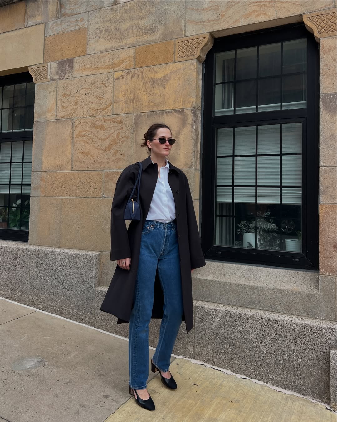 Timeless Black Car Coat with Crisp White Shirt and Jeans — Car Coat Outfits