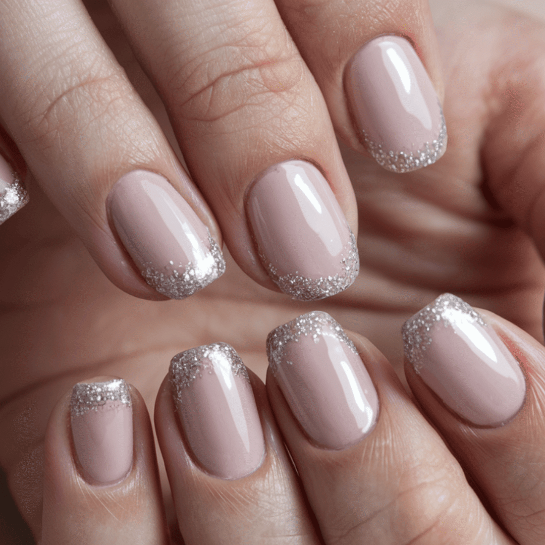 Subtle Silver Glitter French Tips — Winter Glitter Nails