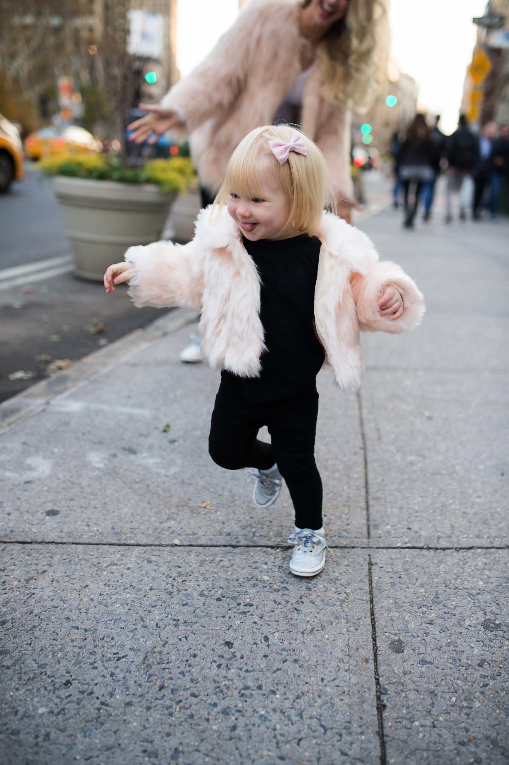 Fluffy Pink Faux Fur Jacket Over Black Basics Fluffy Pink Faux Fur Jacket Over Black Basics β Winter Outfits for Kids