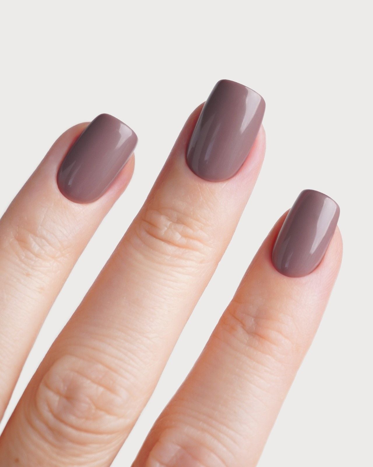 Muted Mauve Glossy Short Square Nails — Short Winter Nails