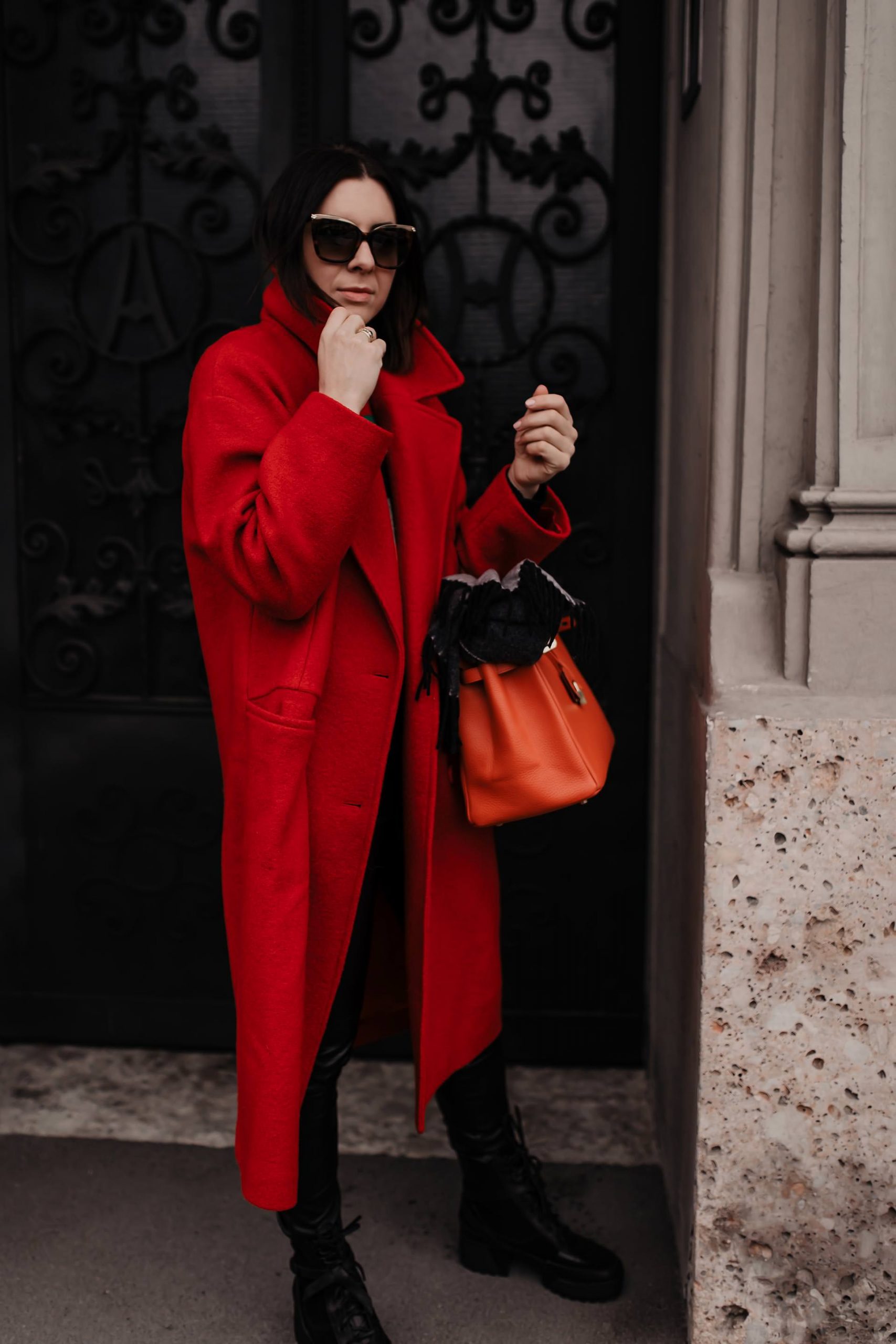 Vibrant Red Wool Coat: Seasonless Statement — Faux Fur Coat Outfits