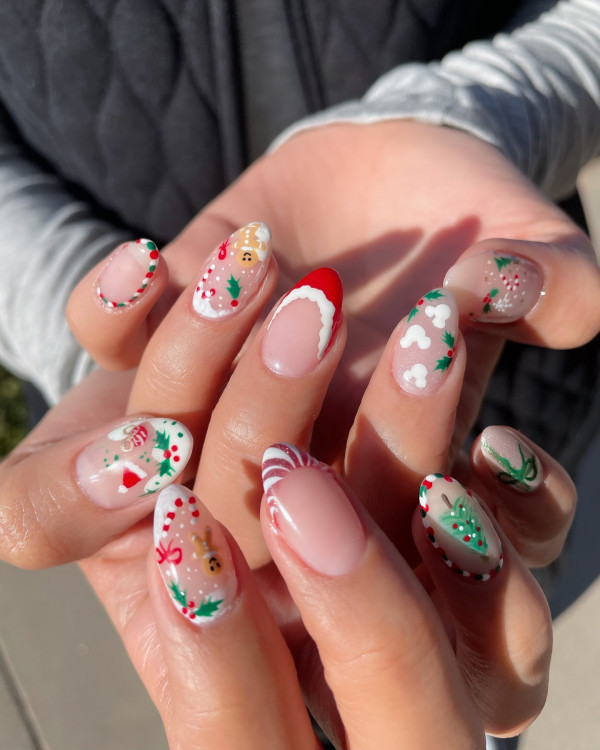 Mixed Christmas Motifs Hand-Painted Nails Mixed Christmas Motifs Hand-Painted Nails β Medium Christmas Nails 2026