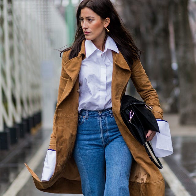 Medium Wash Straight-Leg Jeans with Suede Trench Coat Medium Wash Straight-Leg Jeans with Suede Trench Coat β Winter Outfits with Jeans