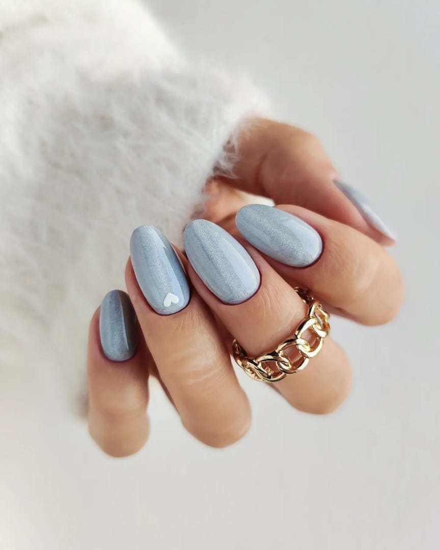 Medium Oval Light Blue Cat-Eye Heart — Winter Nail Designs