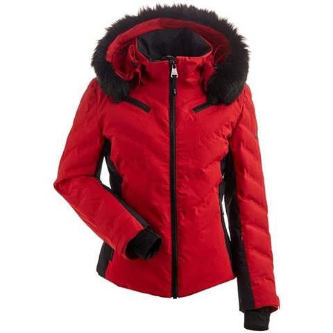 Fitted Red Puffer Jacket with Faux Fur Hood for Athletic Winter Style — Winter Jackets for Women