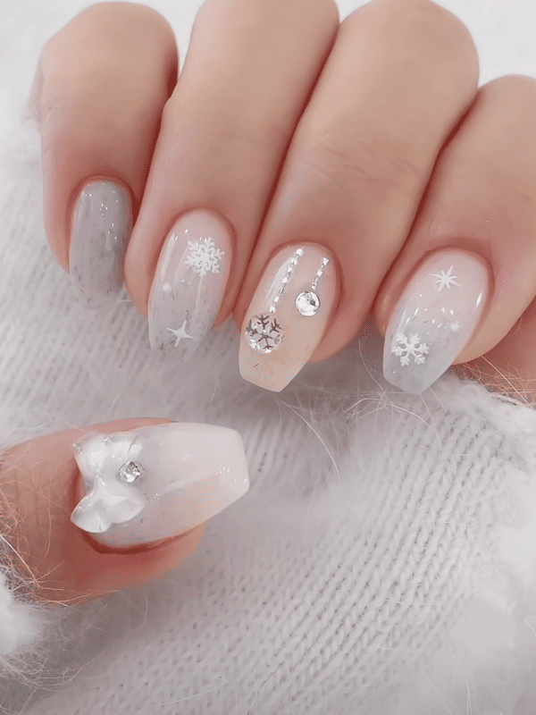 Glossy Glitter Matte Visual Idea — Medium Length Winter Nails