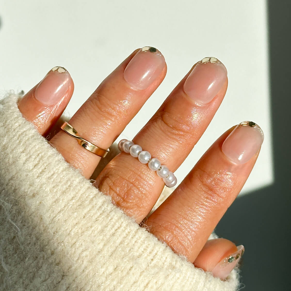Pink Glitter French Tip Short Square Nails — Short Winter Nails