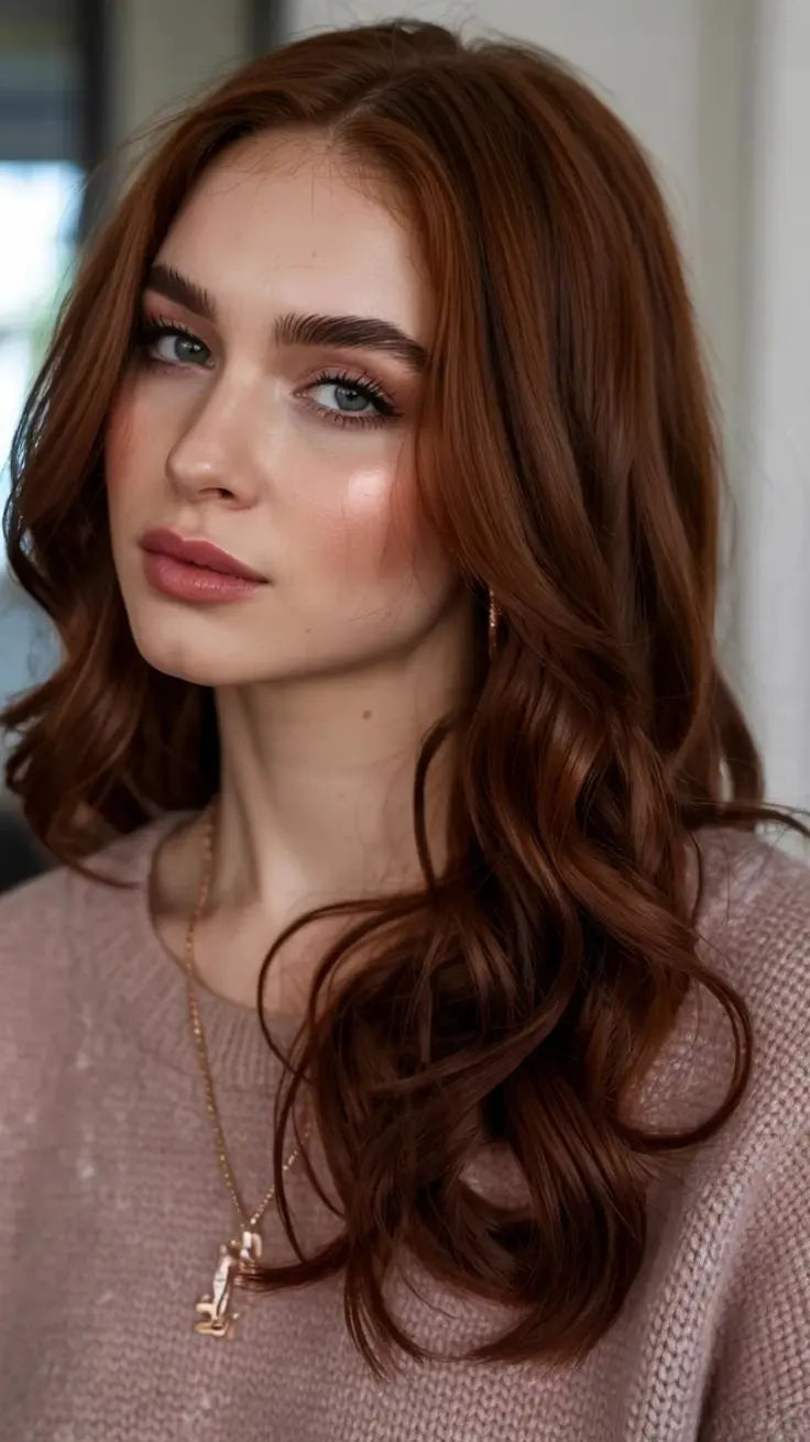 Rich Auburn Brown With Curtain Bangs — Winter Hair Colors for Brunettes
