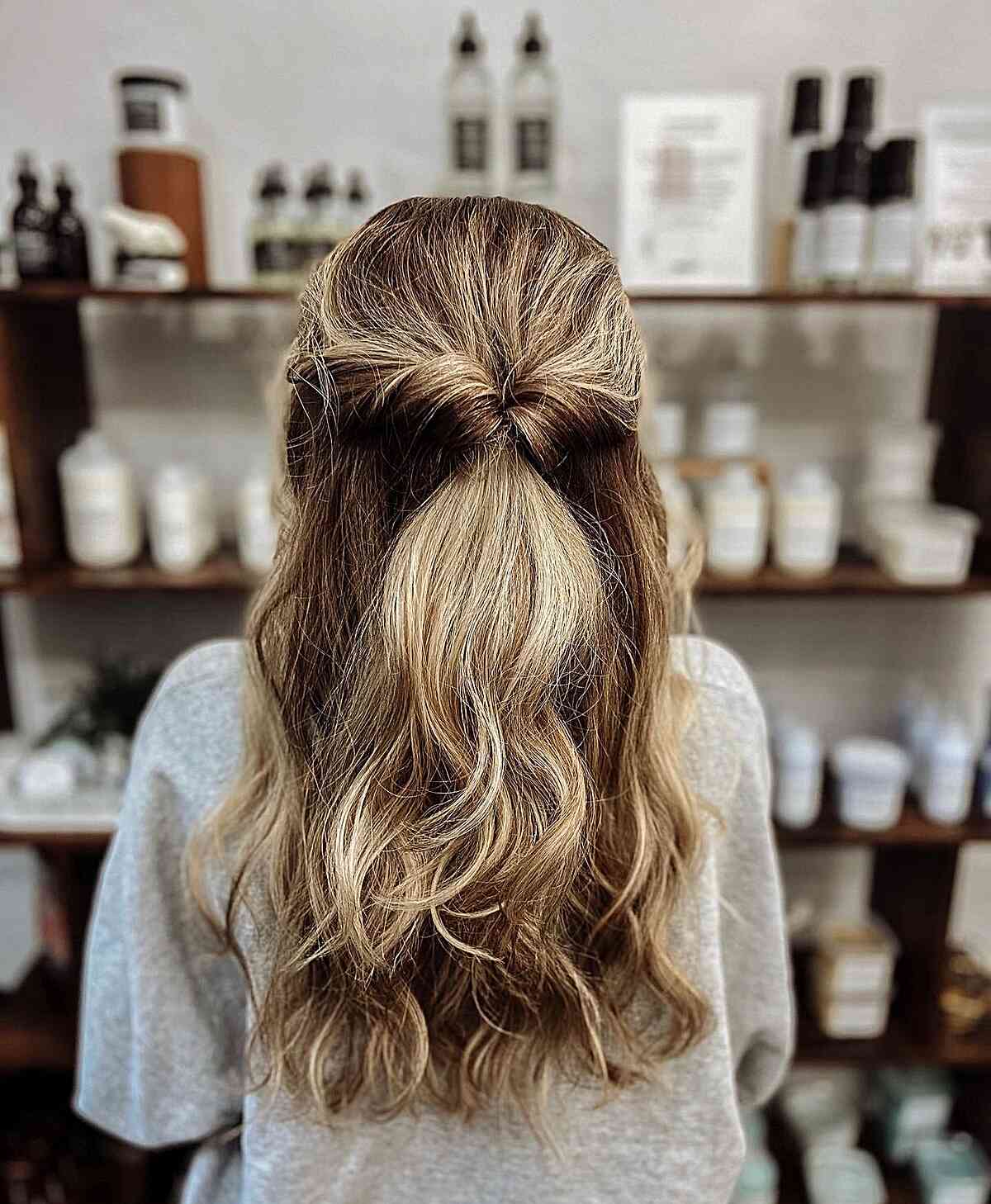 Dark Brown Half-Up With Twisted Knot — Cute Winter Hairstyles