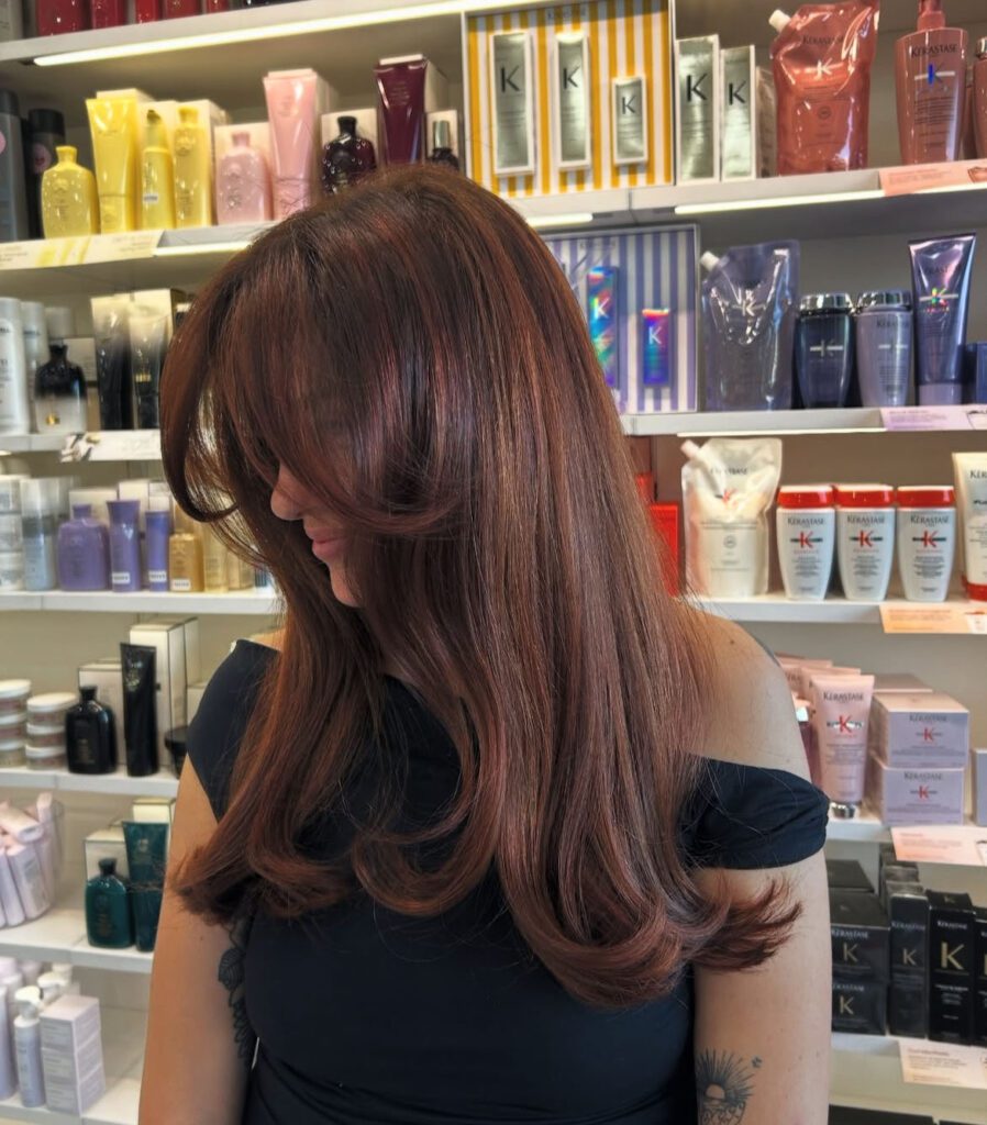 Dark Brown With Auburn Highlights Dark Brown With Auburn Highlights β Winter Hairstyles with Bangs
