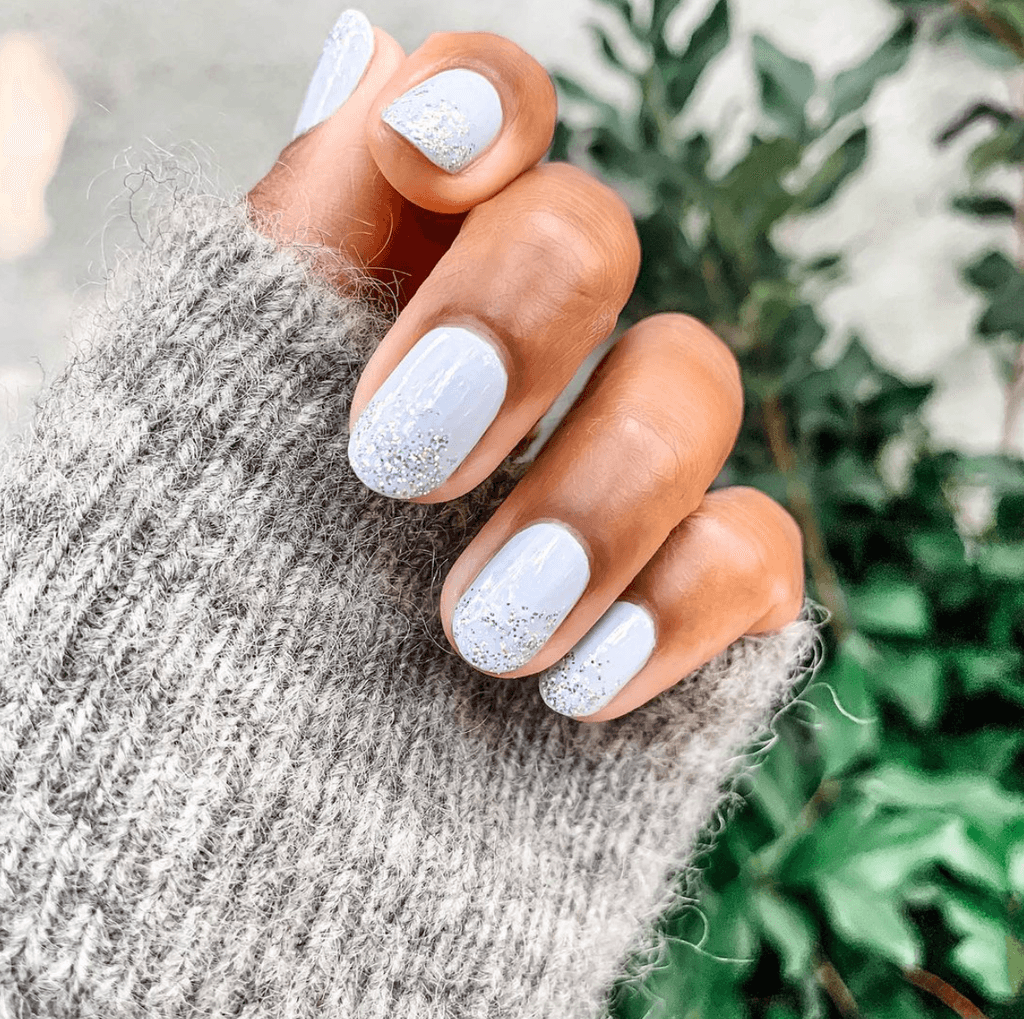 Light Blue Full Glitter Oval Nails Light Blue Full Glitter Oval Nails β Winter Birthday Nails