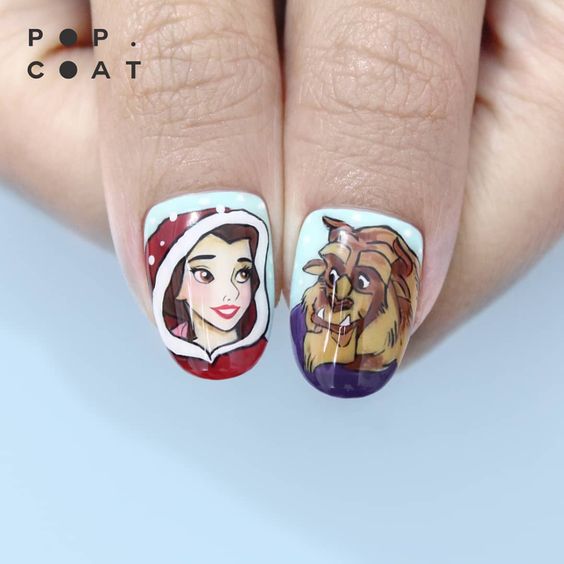 Belle and Beast Oval Portraits Belle and Beast Oval Portraits β Disney Christmas Nails 2026