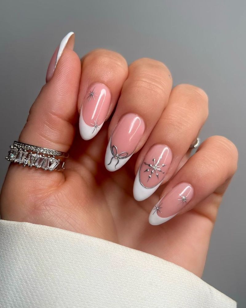 Classic French Tips with Silver Winter Accents — Winter Nail Art