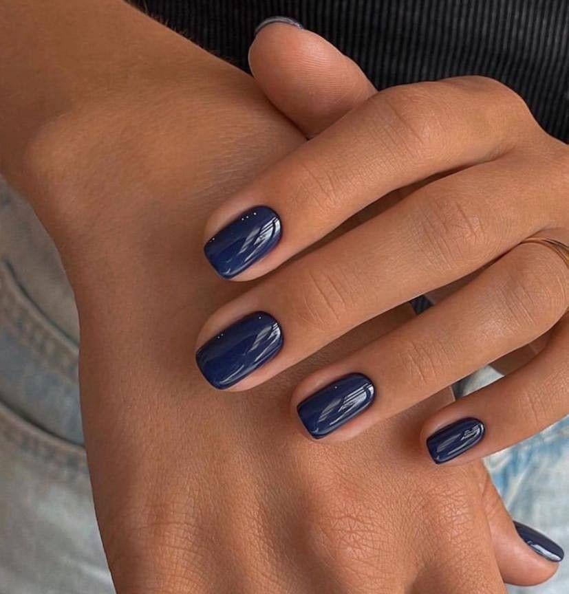 Rich Glossy Navy Short Squares — Navy Blue Nails