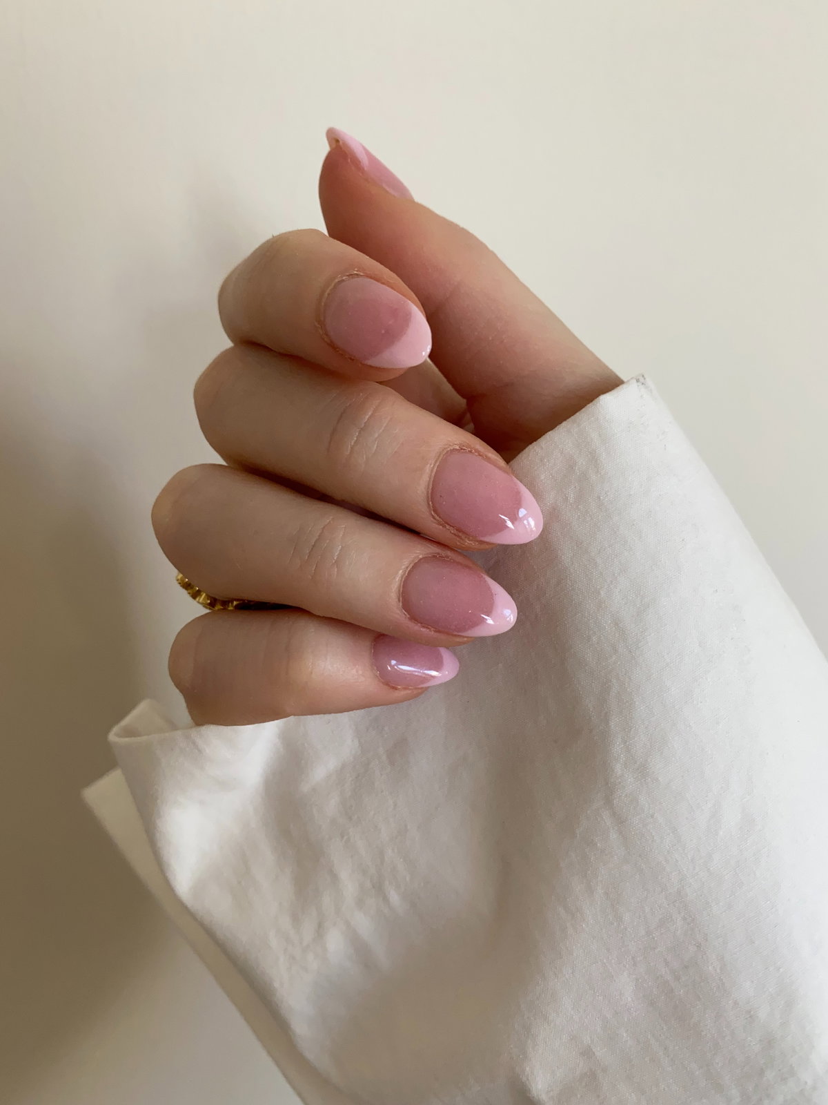 Sheer Pink Almonds with Double French Tip Sheer Pink Almonds with Double French Tip β Winter Pink Nails