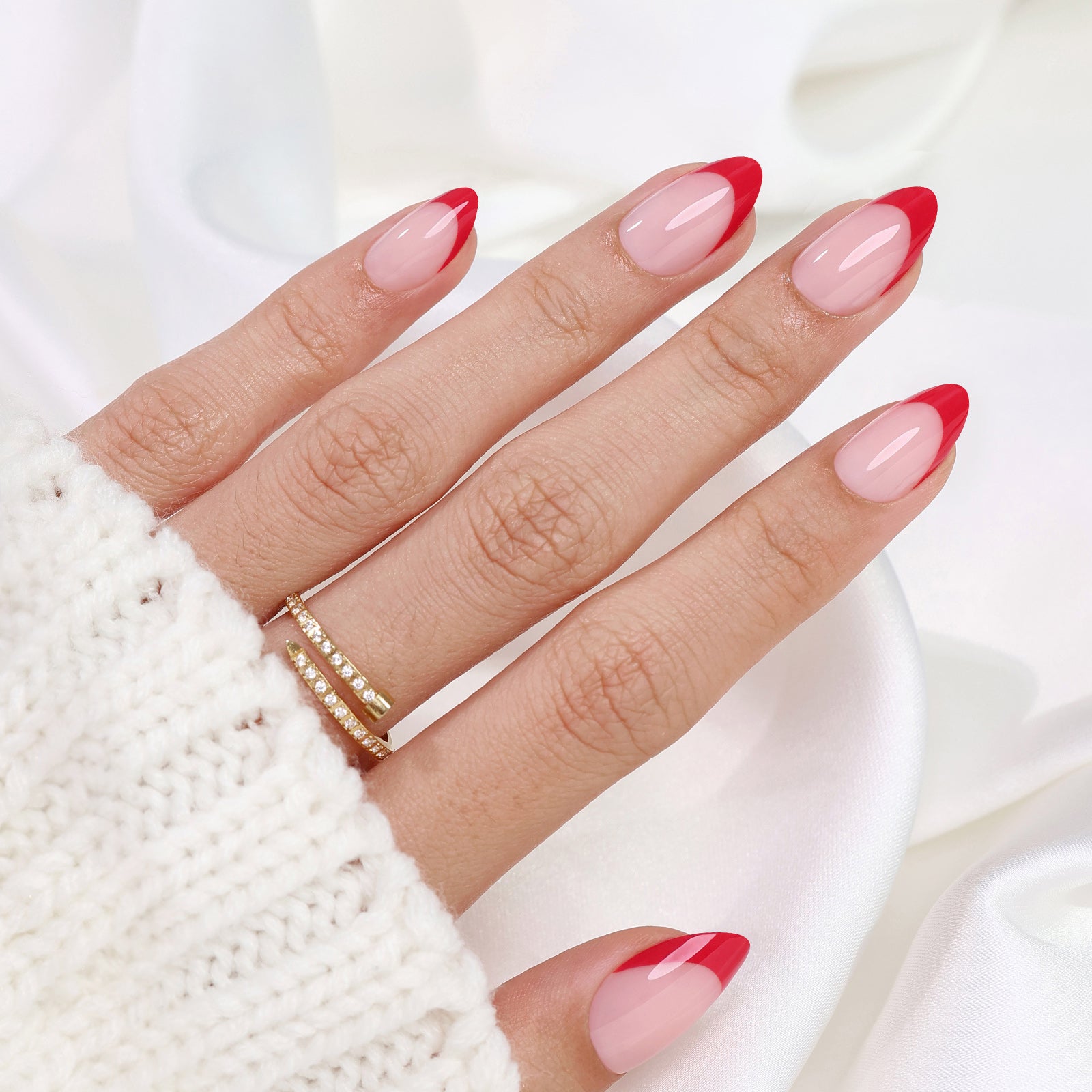 Vibrant Red French Tip Almond Nails Vibrant Red French Tip Almond Nails β Medium Winter Almond Nails