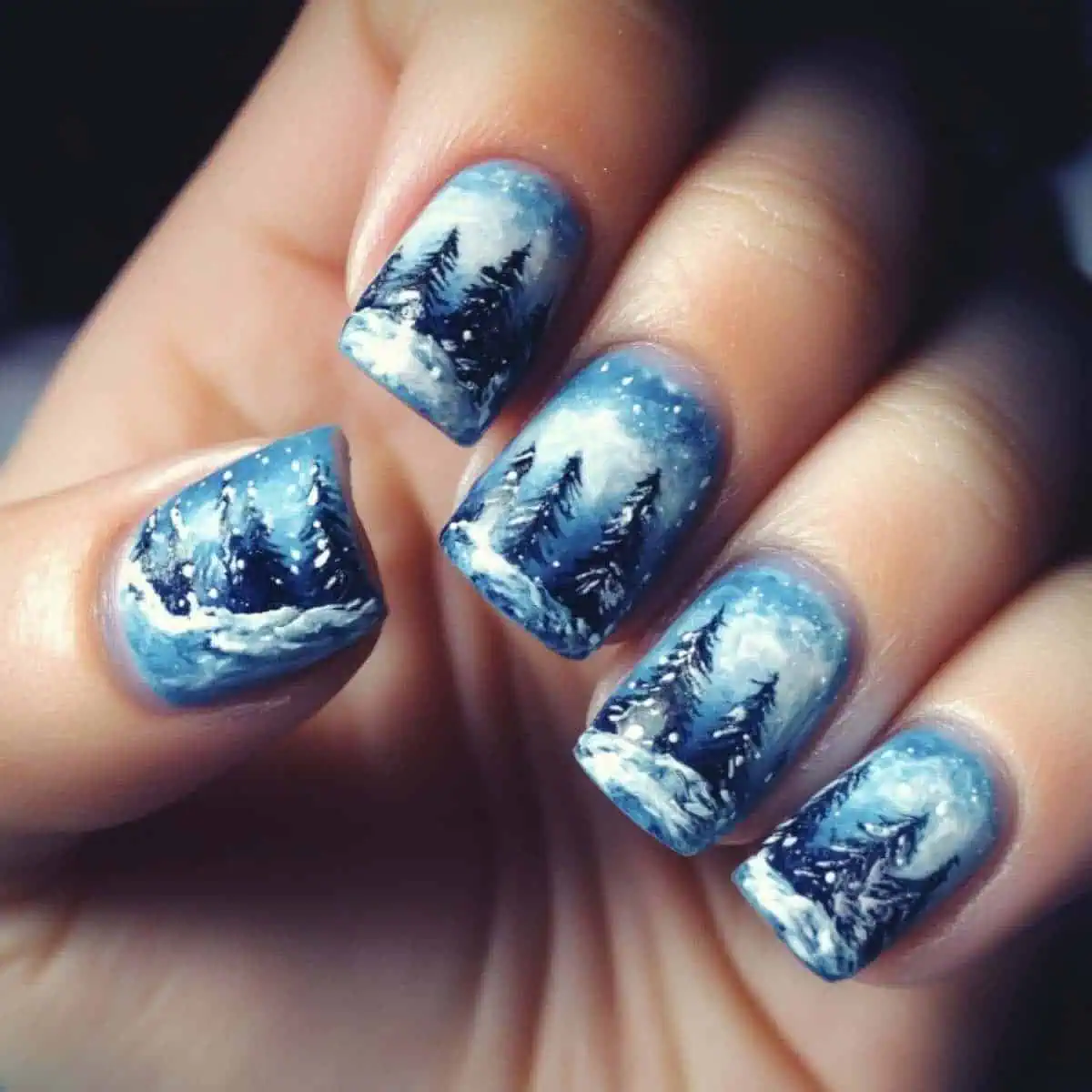 Glossy With Painted Details Visual Idea — Winter Ombre Nails