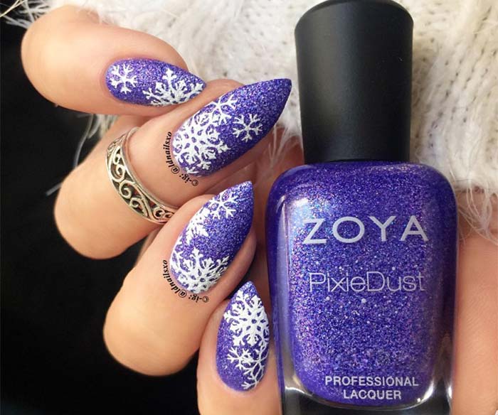 Deep Purple Glitter Snowflake Nails Deep Purple Glitter Snowflake Nails β Christmas Stiletto Nails 2026