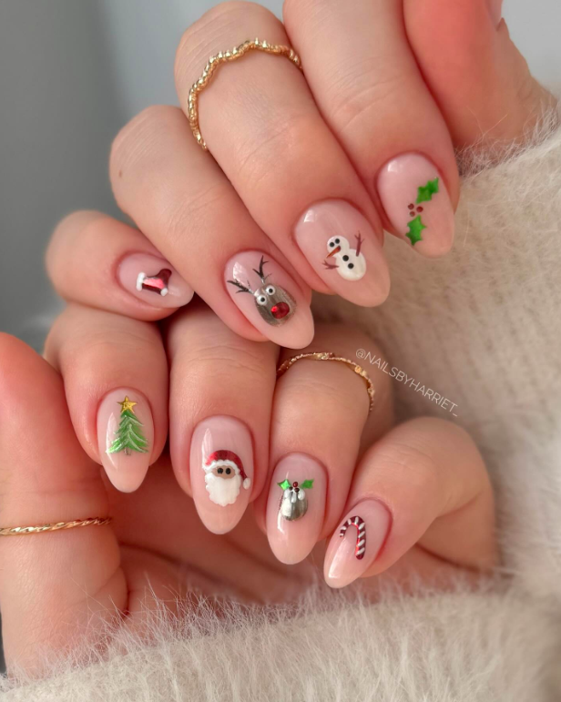 Miniature Christmas Character Ovals Miniature Christmas Character Ovals β Simple Christmas Nails 2026
