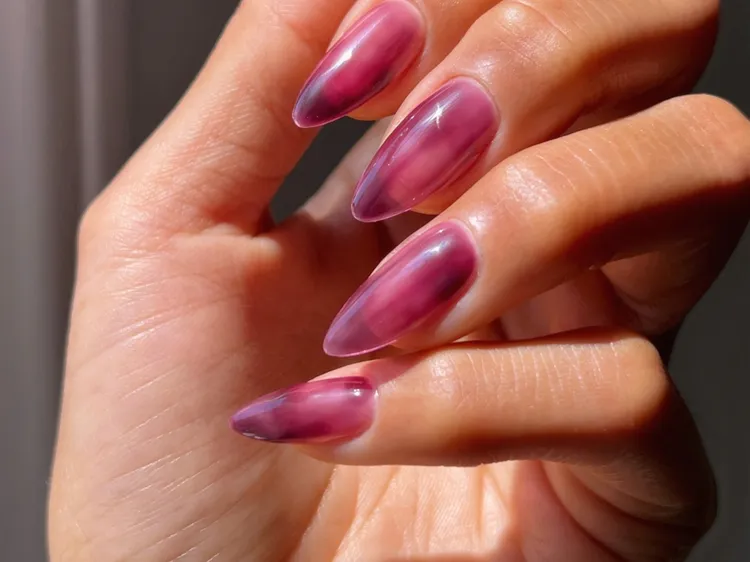 Jelly Magenta Almond Nails Jelly Magenta Almond Nails β Winter Nail Colors for Brown Skin