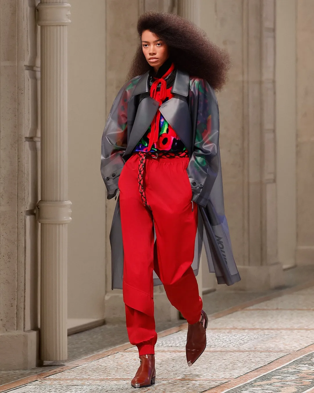 Sheer Trench and Vibrant Red Trousers — Paris Winter Outfits