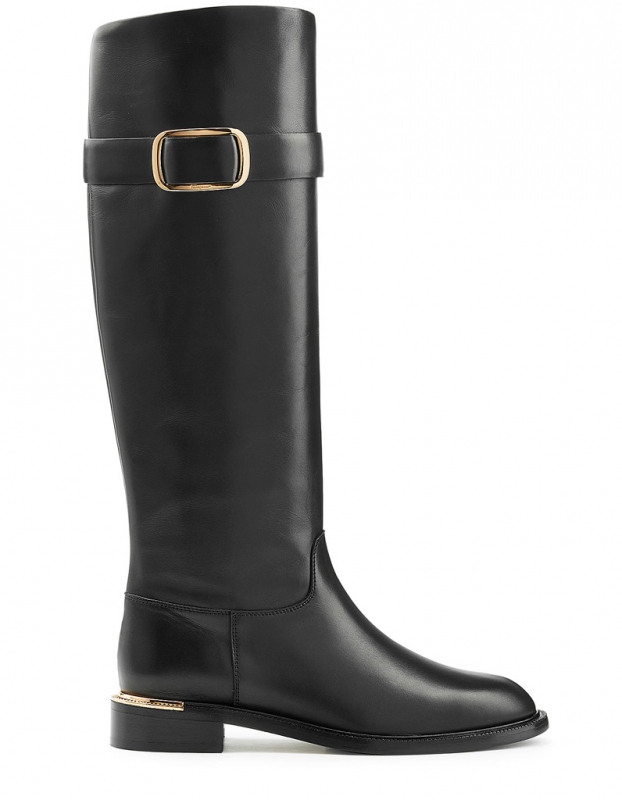 Hardware Accent: Black Knee-High Boot with Gold Buckle Hardware Accent: Black Knee-High Boot with Gold Buckle β Riding Boots Outfits