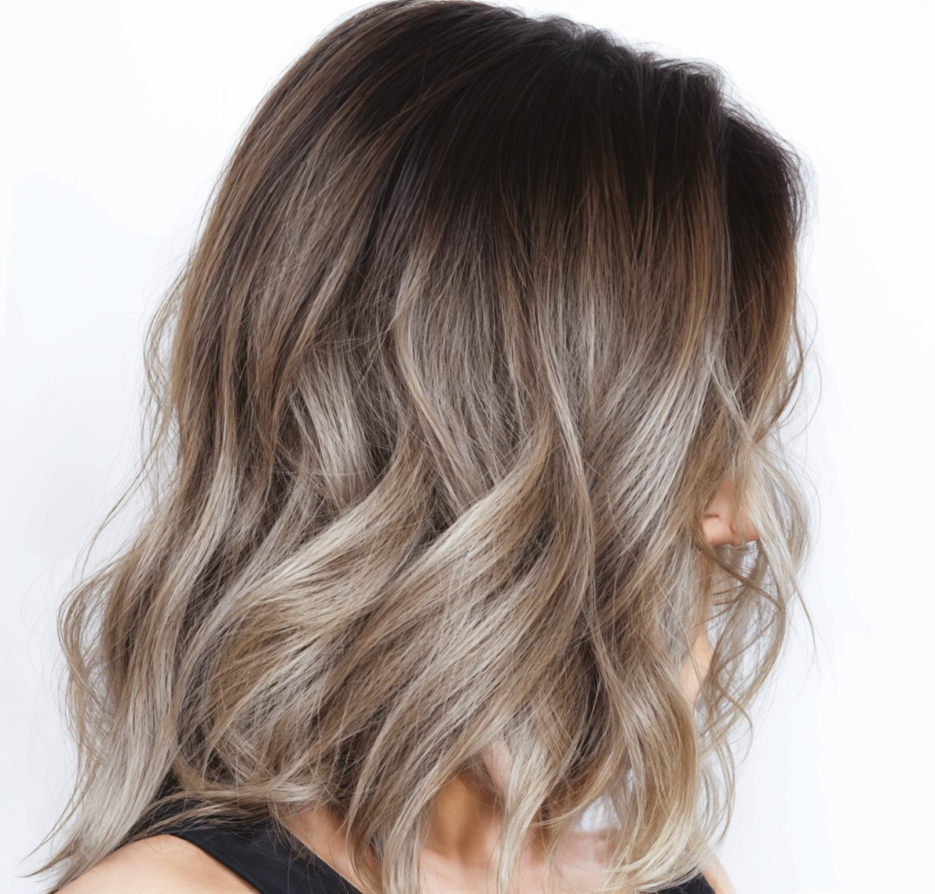 Collarbone Lob With Ash Blonde Balayage Collarbone Lob With Ash Blonde Balayage β Mushroom Brown Hair