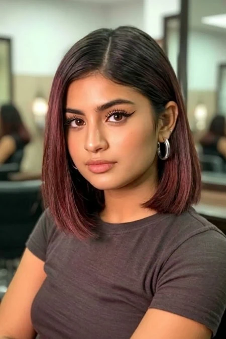 The Bold Burgundy Blunt Bob The Bold Burgundy Blunt Bob β Winter Haircuts for Round Faces