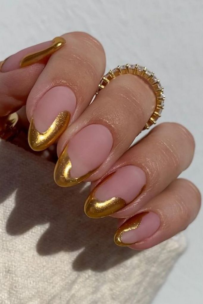 Sheer Pink Gold French Tip Nails Sheer Pink Gold French Tip Nails β Classy New Years Nails 2027