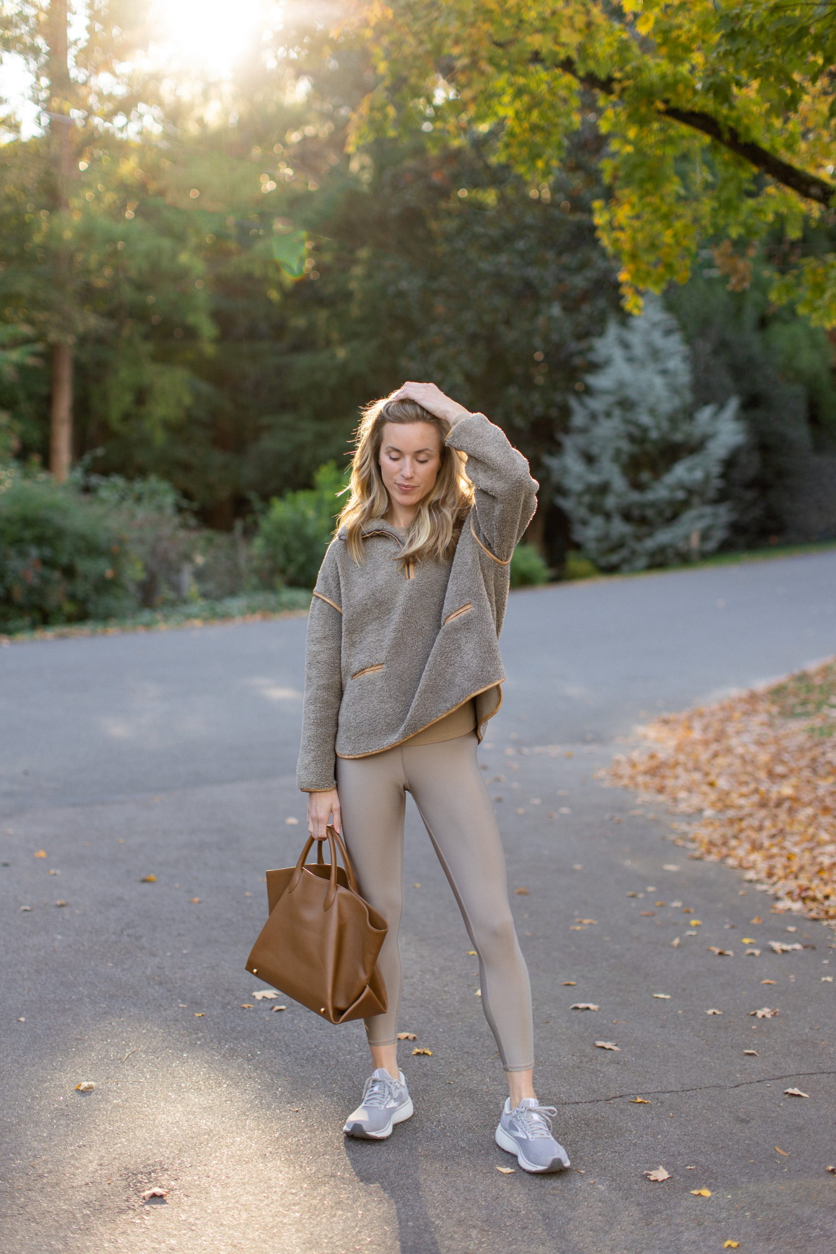 Grey Fleece Poncho Top with Leggings — Fleece Jacket Outfits